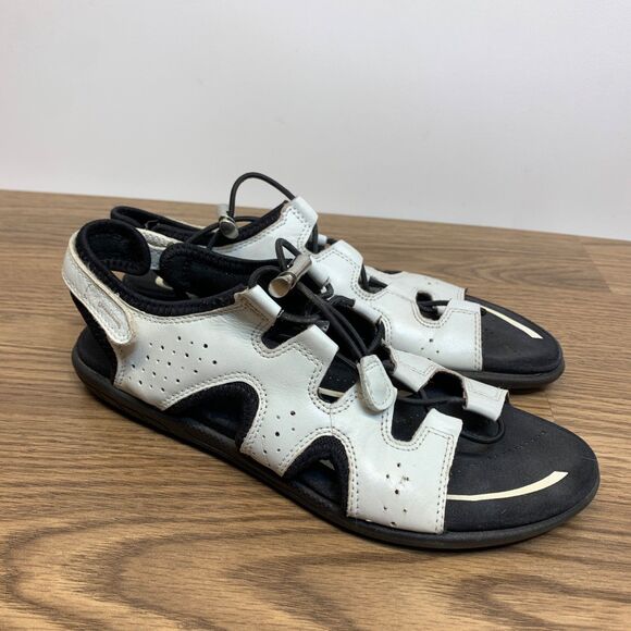 Ecco BLUMA TOGGLE White Leather Speed Lace Up Flat Sandals EU 39 US 8 - Picture 1 of 8